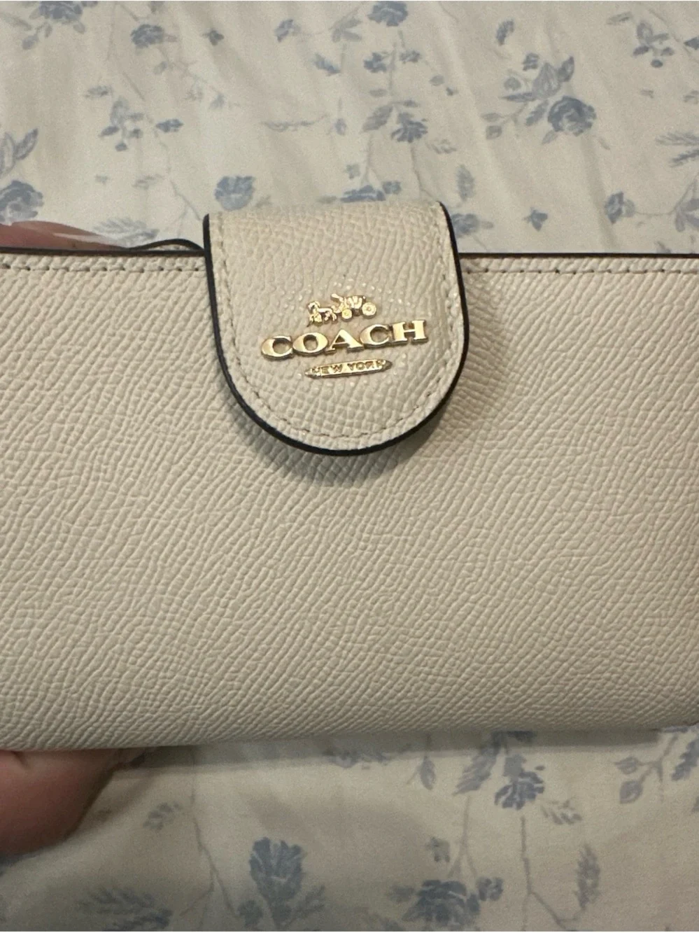 COACH Pebbled Leather Wallet in Off-White with Gold Hardware